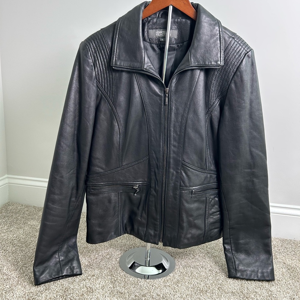 Kenneth Cole Reaction Black Leather Jacket